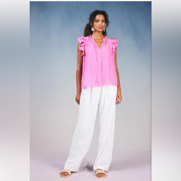 NWT Current Air RUFFLED SHOULDER SLEEVELESS BLOUSE- Pink- Size Small - Picture 2 of 11
